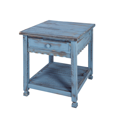 ALATERRE FURNITURE Country Cottage End Table, Rustic Blue Antique Finish ACCA01BA
